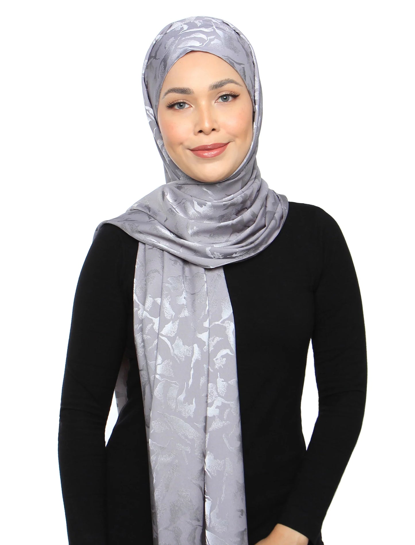 Lux Turban Burn Out Floral Satin Shawl - Silver